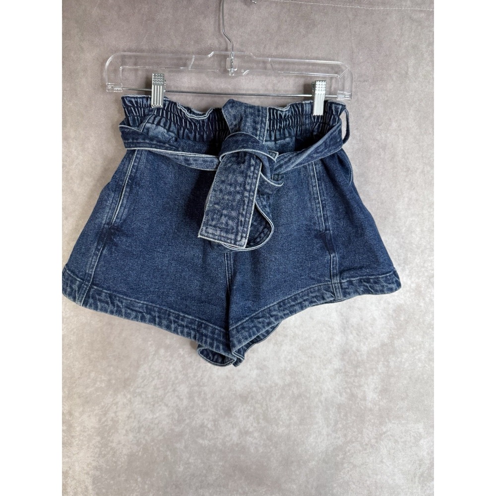Apiece Apart Elastic High Waist Belt Paper Bag Shorts In Blue Women's Size 6